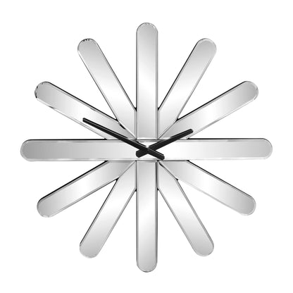 26" Silver Mirrored Glass Silent Analog Starburst Wall Clock-2