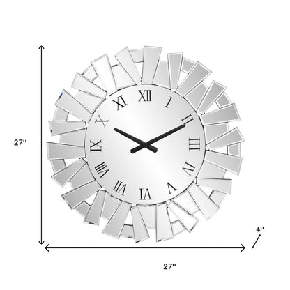 27" Silver Mirrored Glass Silent Analog Sunburst Wall Clock-7