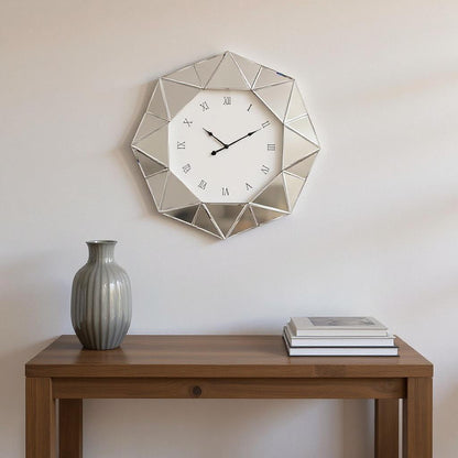 26" Silver Mirrored Glass Silent Analog Geometric Wall Clock-1