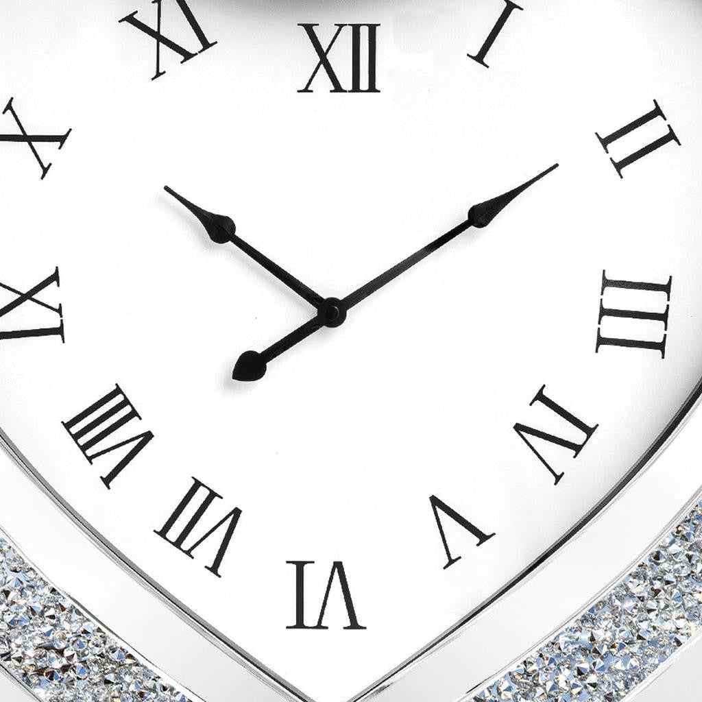 27" Silver Faux Crystal And Mirrored Glass Silent Analog Heart Wall Clock-3