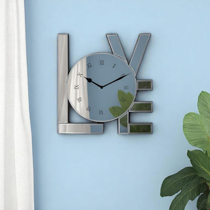 11" Silver Mirrored Glass Love Wall Clock-4