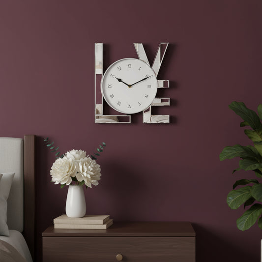 11" Silver Mirrored Glass Love Wall Clock-0