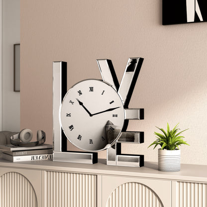 11" Silver Mirrored Glass Love Wall Clock-6