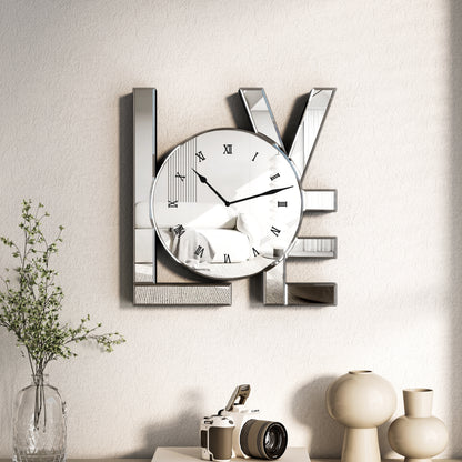 11" Silver Mirrored Glass Love Wall Clock-7