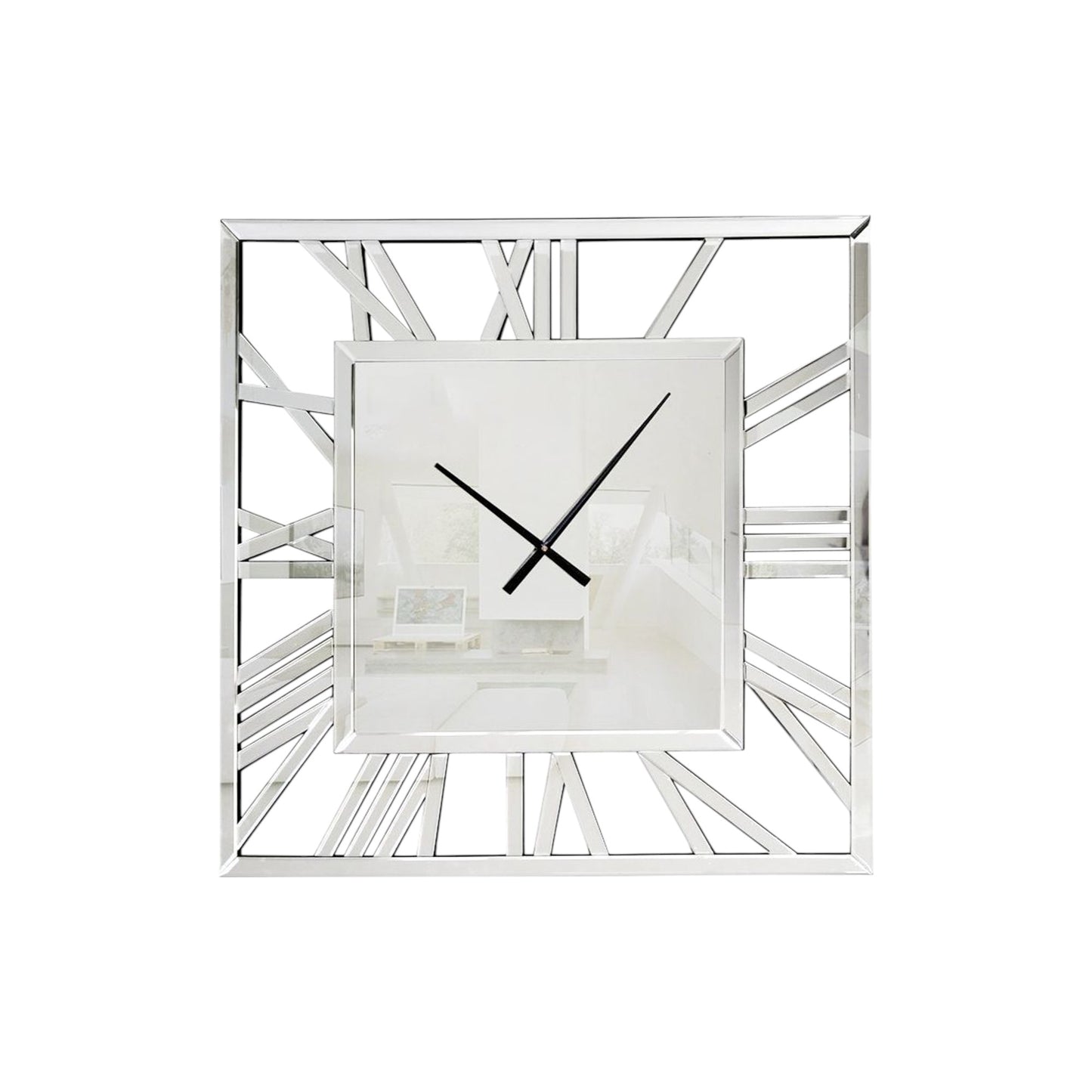 27" Silver Mirrored Glass Silent Analog Square Wall Clock-1