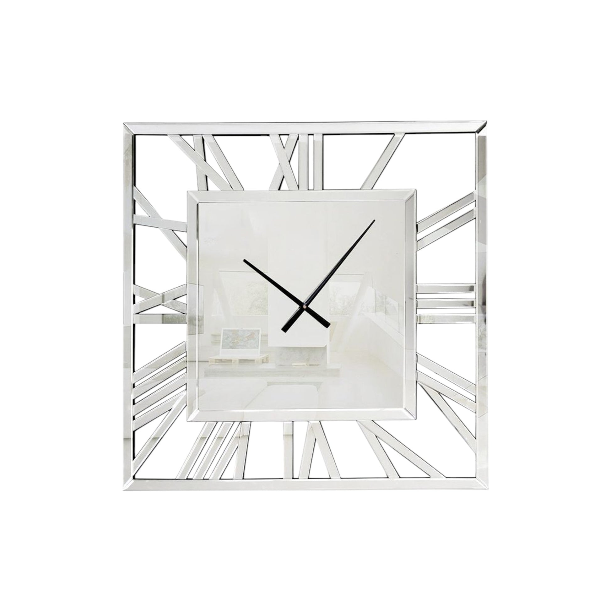27" Silver Mirrored Glass Silent Analog Square Wall Clock-1