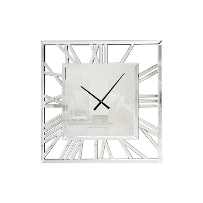 27" Silver Mirrored Glass Silent Analog Square Wall Clock-1