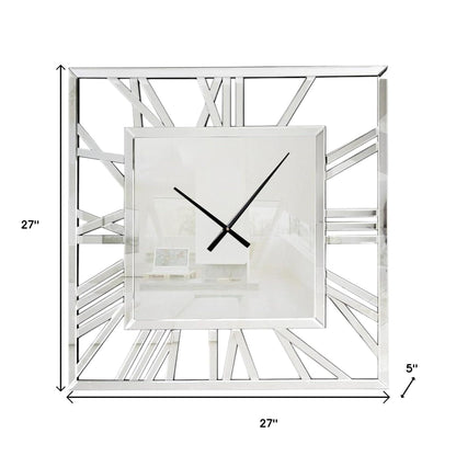 27" Silver Mirrored Glass Silent Analog Square Wall Clock-5