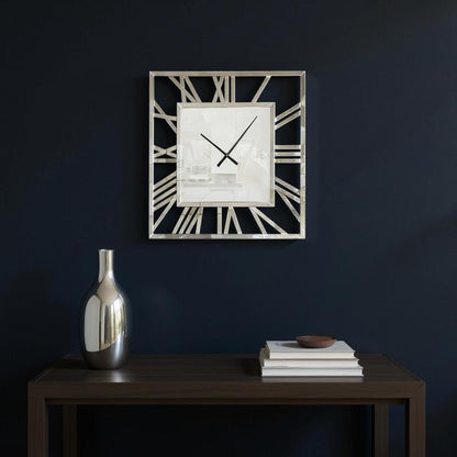 27" Silver Mirrored Glass Silent Analog Square Wall Clock-0