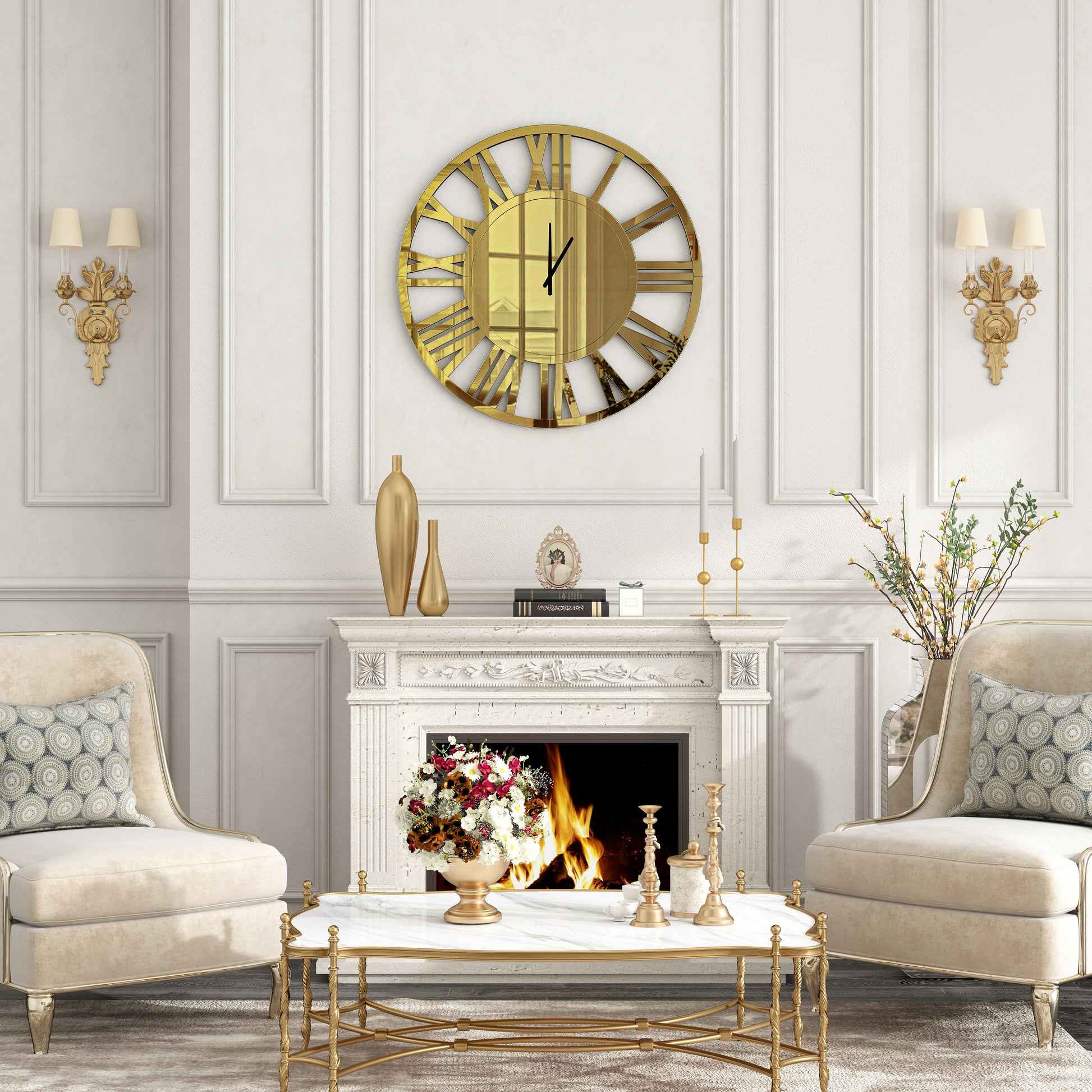 43" Gold Mirrored Acrylic Silent Analog Circle Wall Clock-7