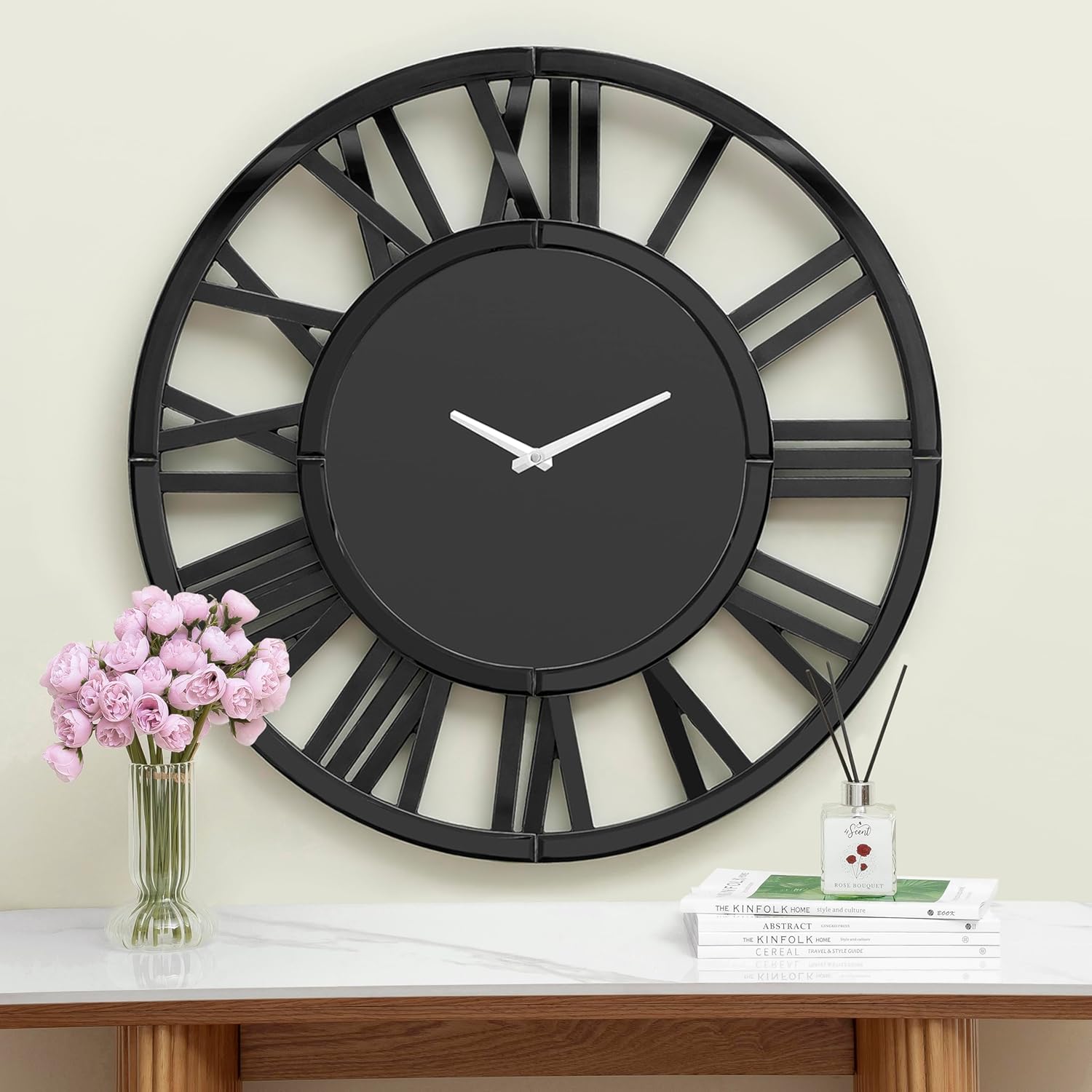 43" Black Mirrored Acrylic Silent Analog Circle Wall Clock-5