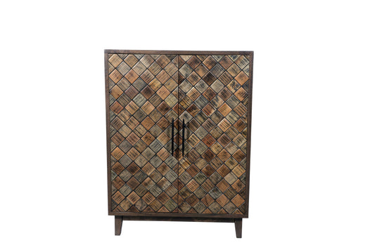 36" Brown Solid Wood Carved Geometric Sideboard with Two Doors-0