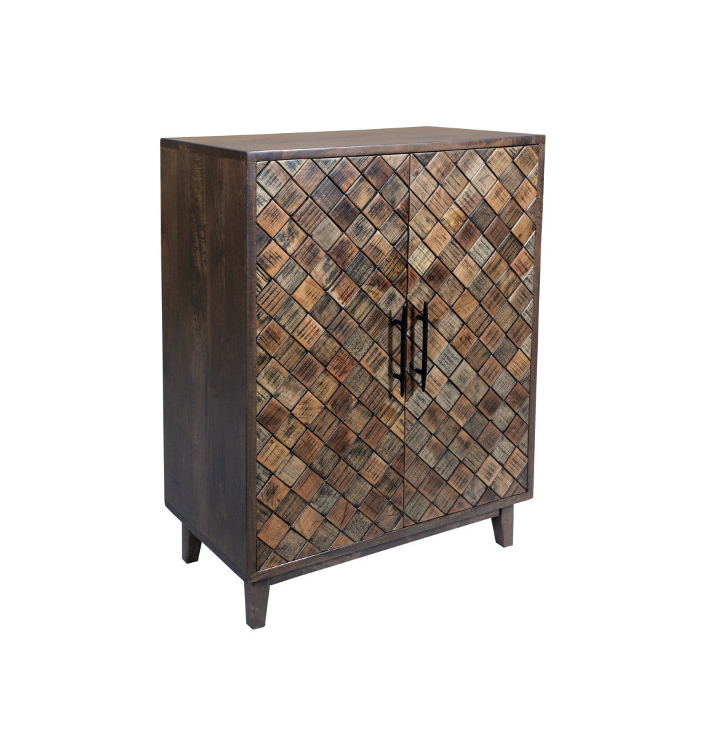 36" Brown Solid Wood Carved Geometric Sideboard with Two Doors-1