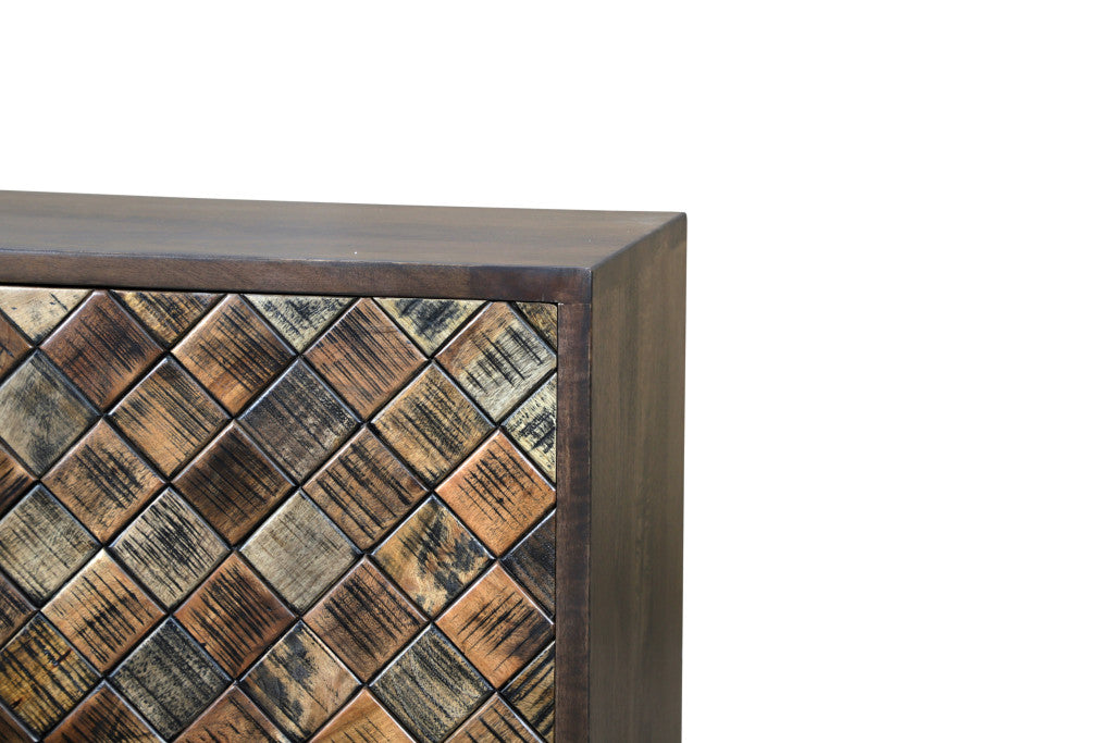 36" Brown Solid Wood Carved Geometric Sideboard with Two Doors-7
