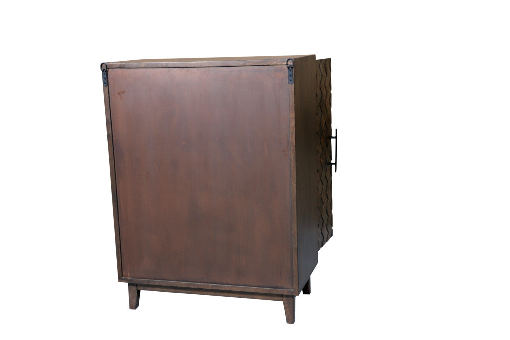 36" Brown Solid Wood Carved Geometric Sideboard with Two Doors-4