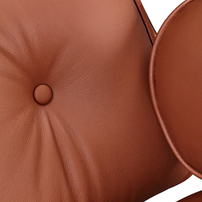 27" Brown and Light Brown Tufted Genuine Leather Swivel Lounge Chair With Ottoman-8