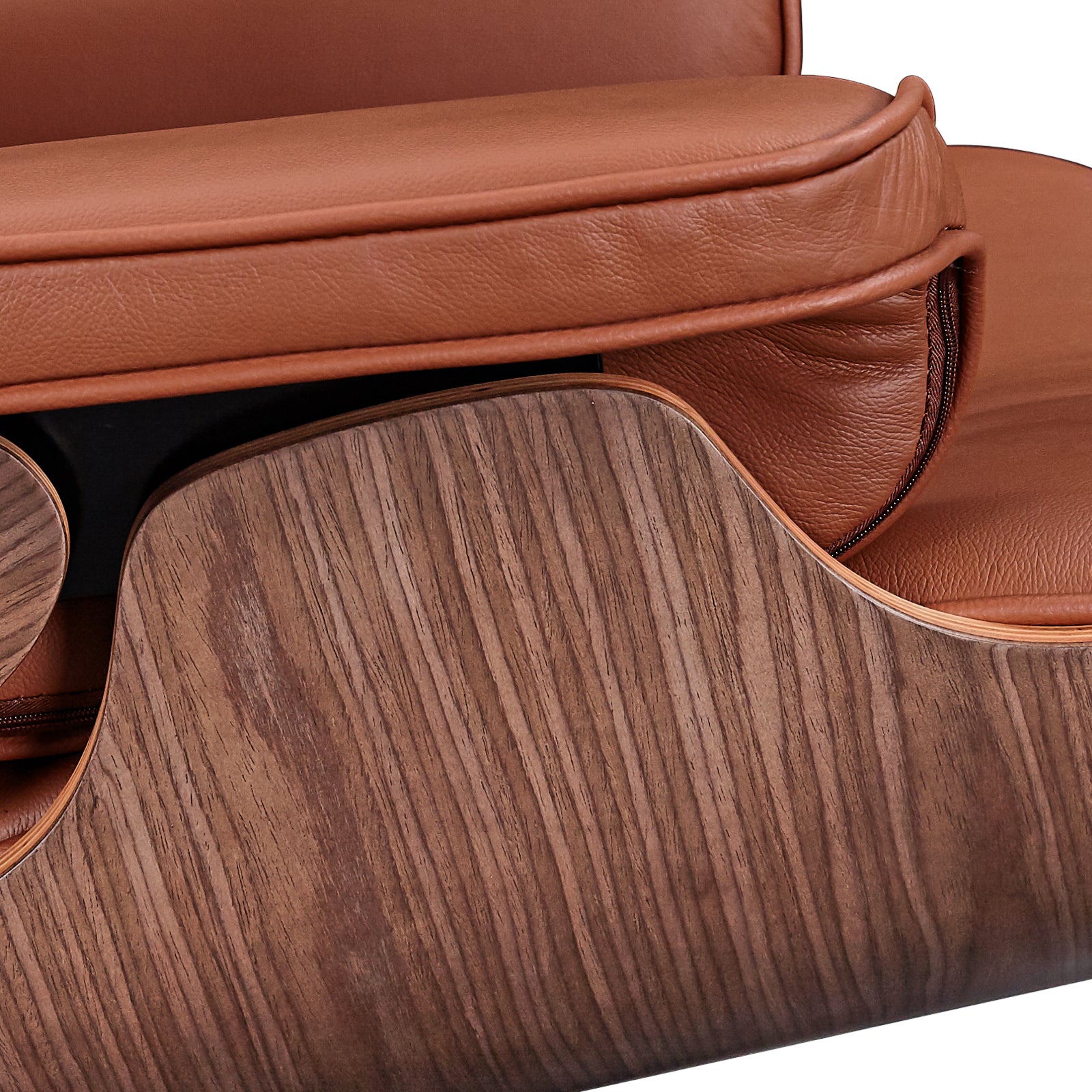 27" Brown and Light Brown Tufted Genuine Leather Swivel Lounge Chair With Ottoman-7