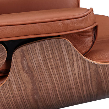 27" Brown and Light Brown Tufted Genuine Leather Swivel Lounge Chair With Ottoman-7