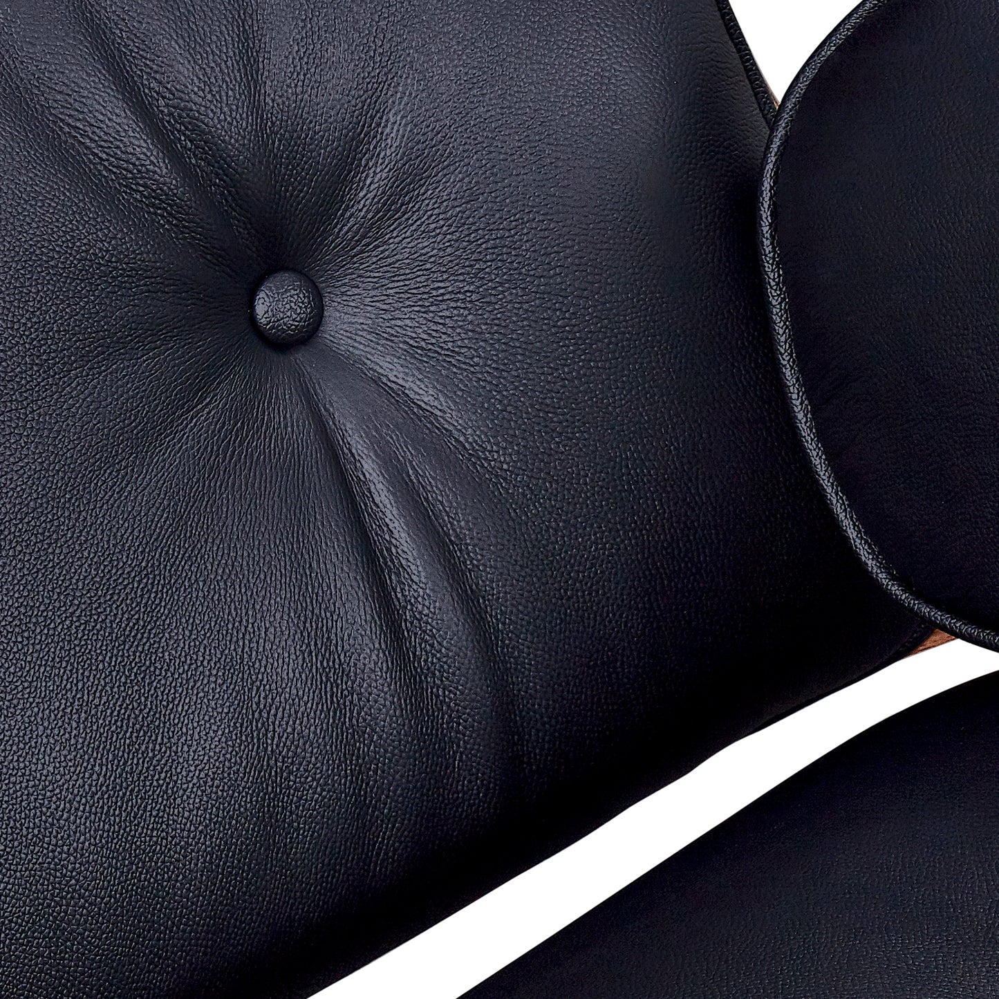 28" Black and Rosewood Tufted Genuine Leather Lounge Chair With Ottoman-5