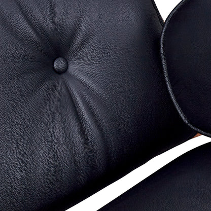 28" Black and Rosewood Tufted Genuine Leather Lounge Chair With Ottoman-5