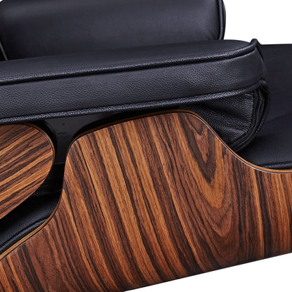 28" Black and Rosewood Tufted Genuine Leather Lounge Chair With Ottoman-6