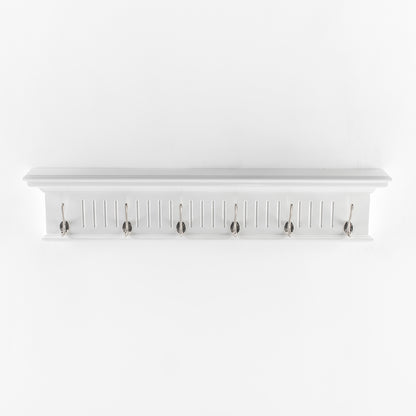 39" White Solid Wood Six Hook Wall Mount Coat Rack-0