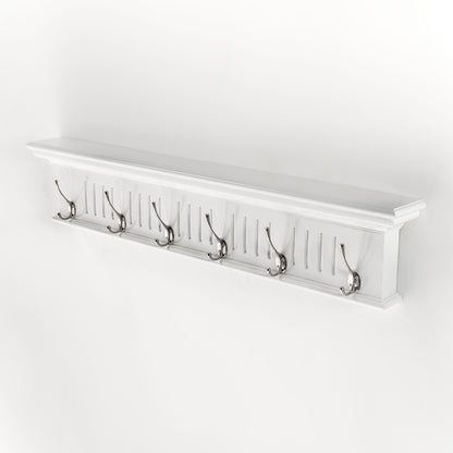 39" White Solid Wood Six Hook Wall Mount Coat Rack-1