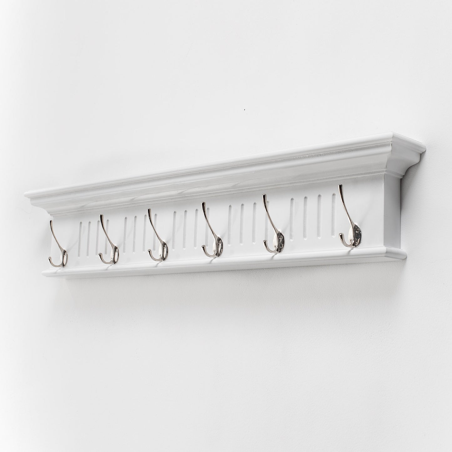 39" White Solid Wood Six Hook Wall Mount Coat Rack-2