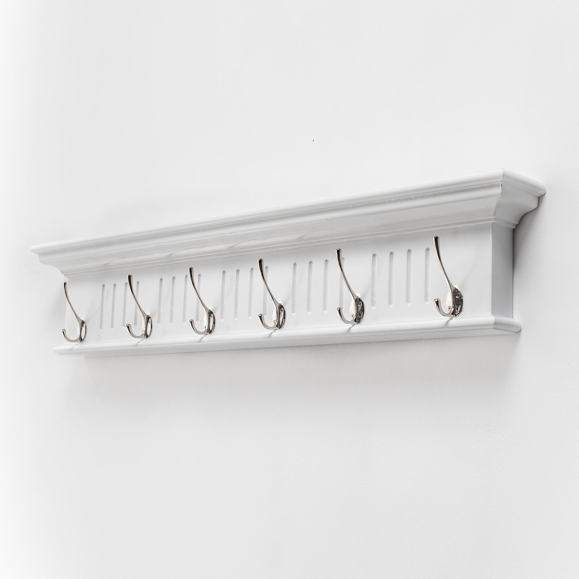 39" White Solid Wood Six Hook Wall Mount Coat Rack-2