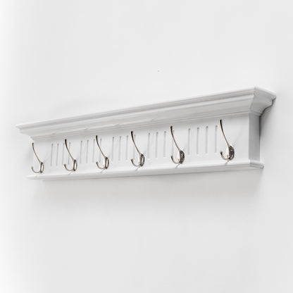 39" White Solid Wood Six Hook Wall Mount Coat Rack-2
