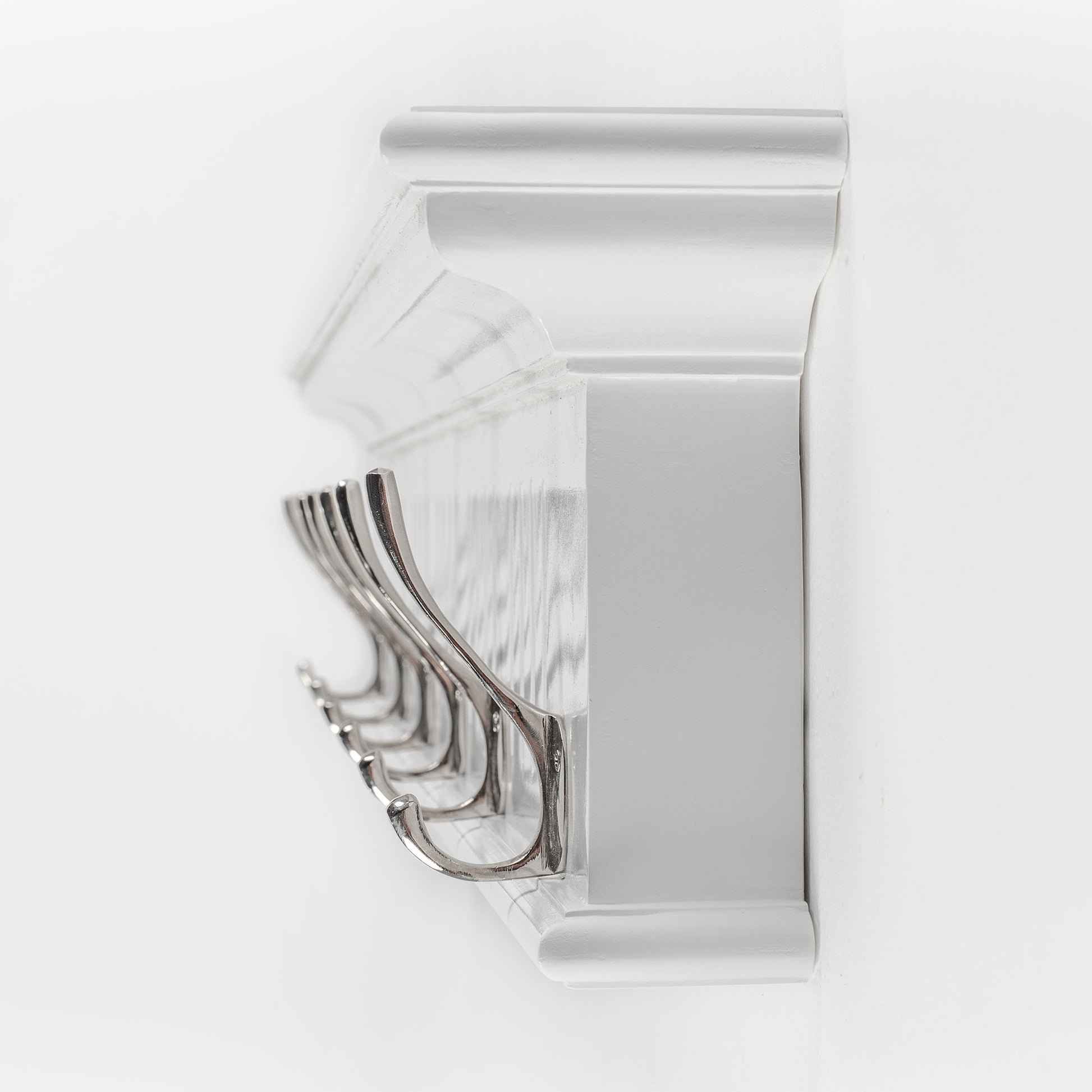 39" White Solid Wood Six Hook Wall Mount Coat Rack-3