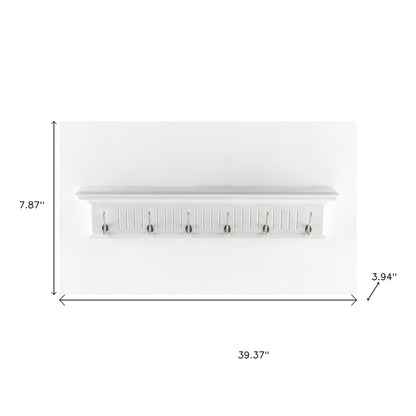 39" White Solid Wood Six Hook Wall Mount Coat Rack-7