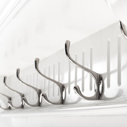 39" White Solid Wood Six Hook Wall Mount Coat Rack-4