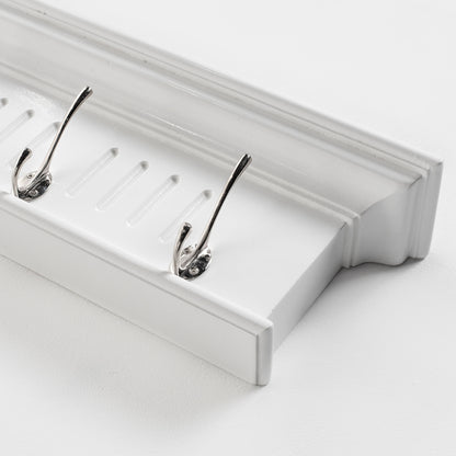 28" White Solid Wood Four Hook Wall Mount Coat Rack-5