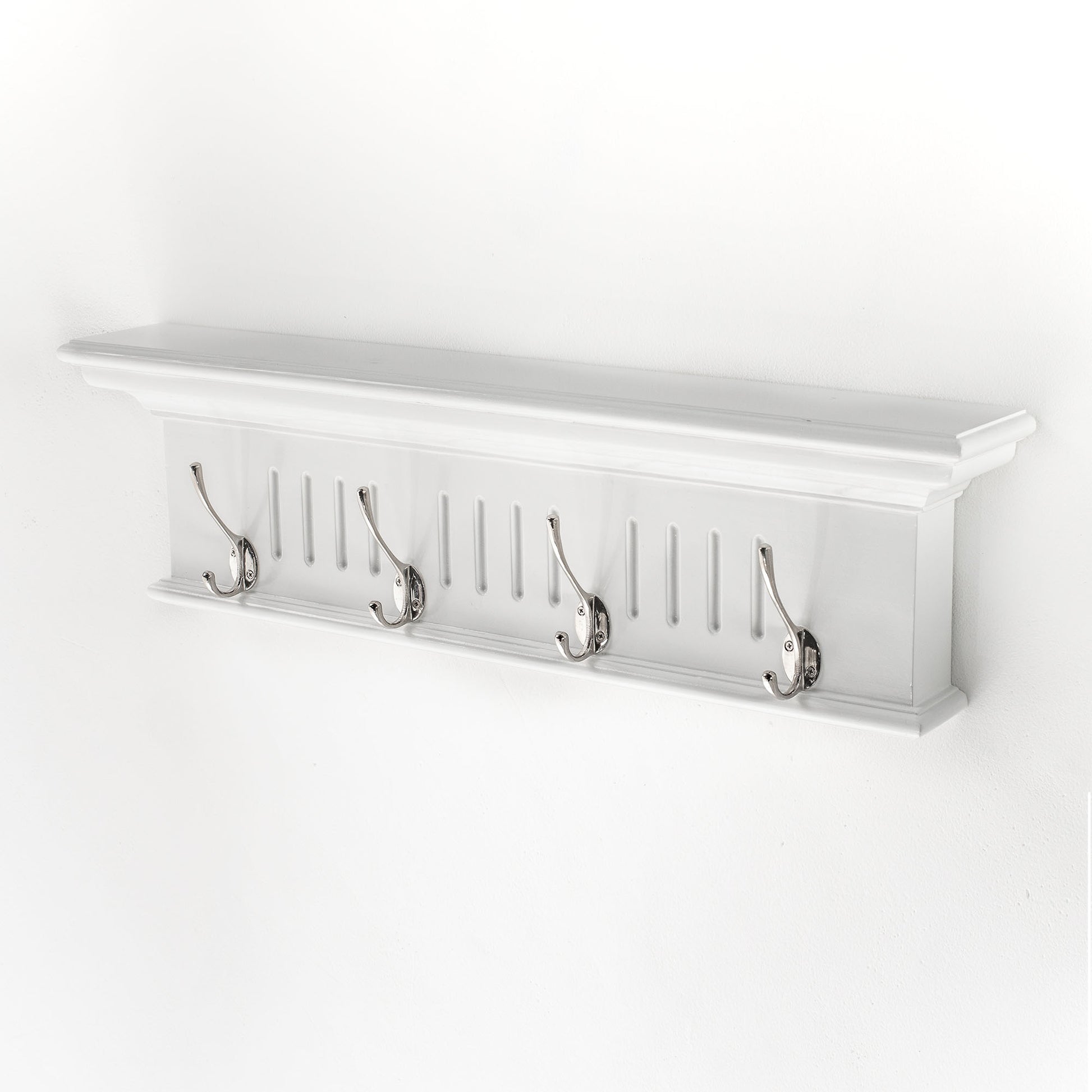 28" White Solid Wood Four Hook Wall Mount Coat Rack-0