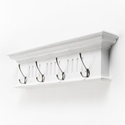 28" White Solid Wood Four Hook Wall Mount Coat Rack-1