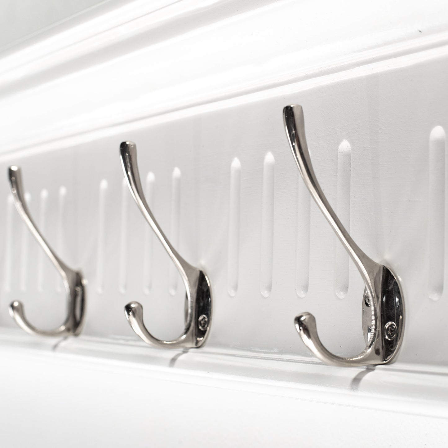 51" White Solid Wood Eight Hook Wall Mount Coat Rack-5