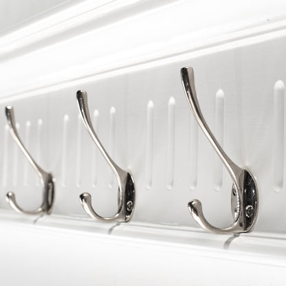 51" White Solid Wood Eight Hook Wall Mount Coat Rack-5