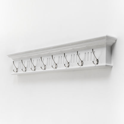 51" White Solid Wood Eight Hook Wall Mount Coat Rack-1