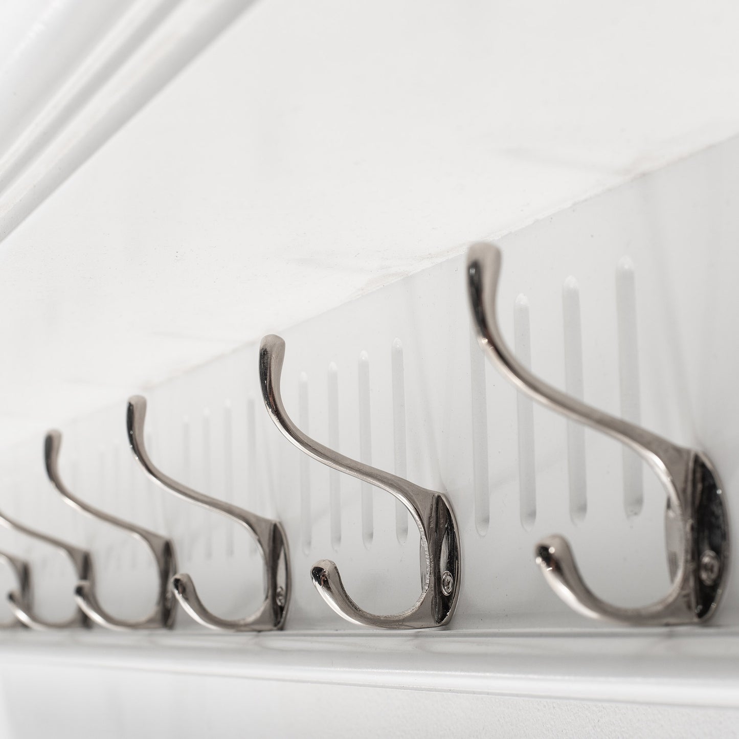 51" White Solid Wood Eight Hook Wall Mount Coat Rack-7