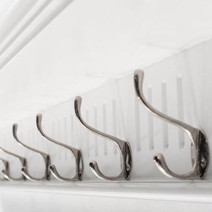 51" White Solid Wood Eight Hook Wall Mount Coat Rack-7