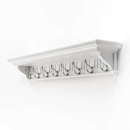 51" White Solid Wood Eight Hook Wall Mount Coat Rack-2