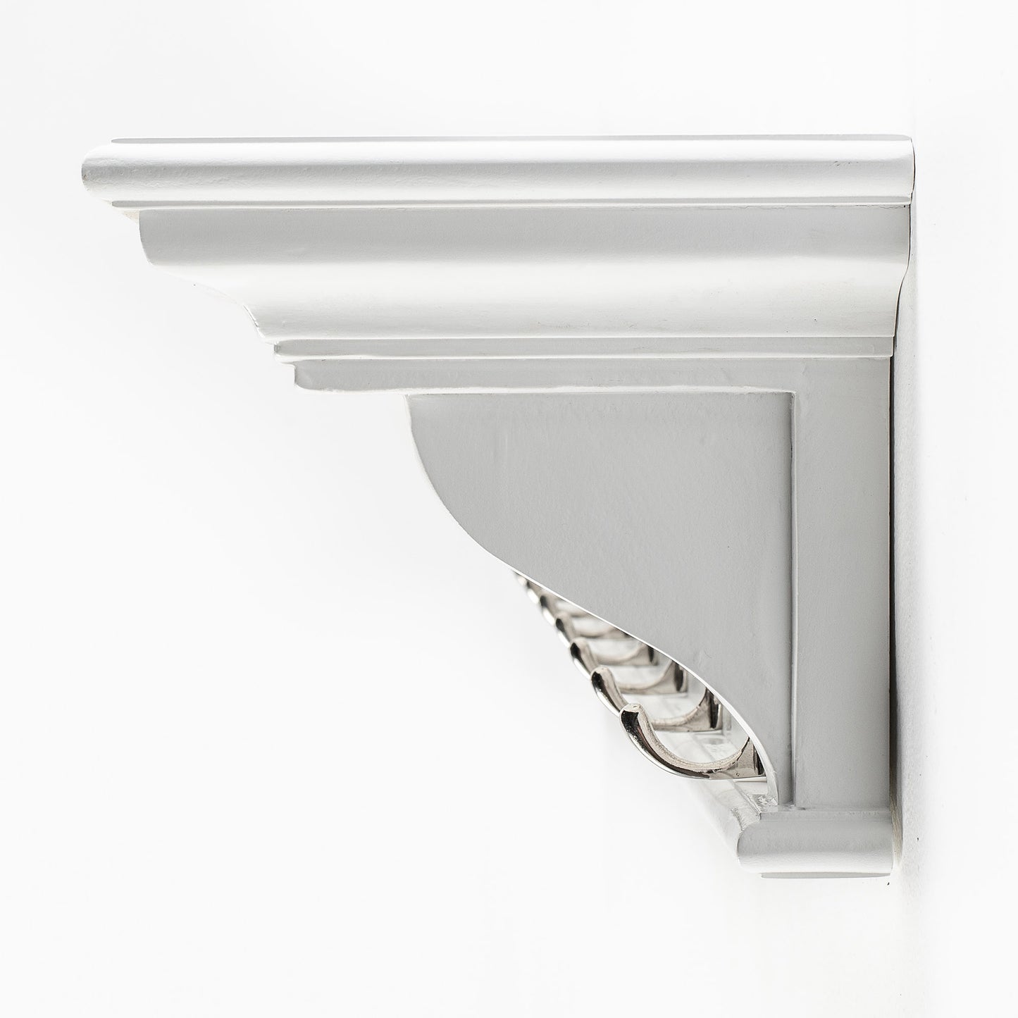 51" White Solid Wood Eight Hook Wall Mount Coat Rack-3