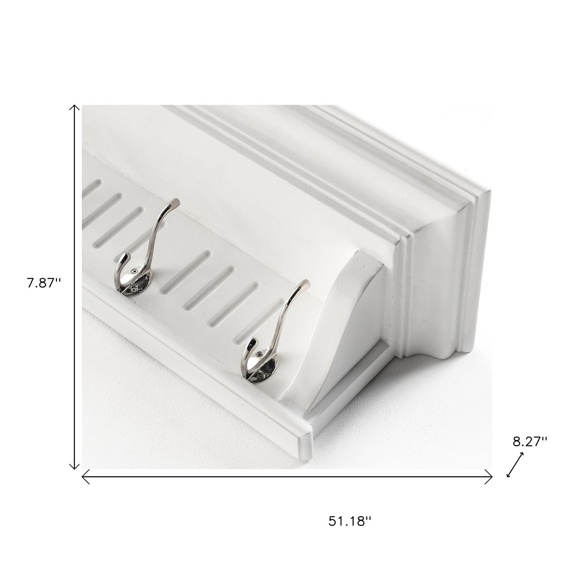 51" White Solid Wood Eight Hook Wall Mount Coat Rack-8