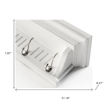 51" White Solid Wood Eight Hook Wall Mount Coat Rack-8