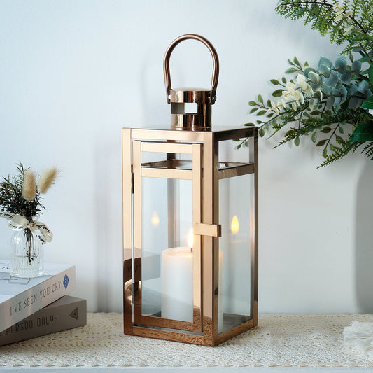 12'' High Metal Decorative Candle Lantern (RoseGold)-0