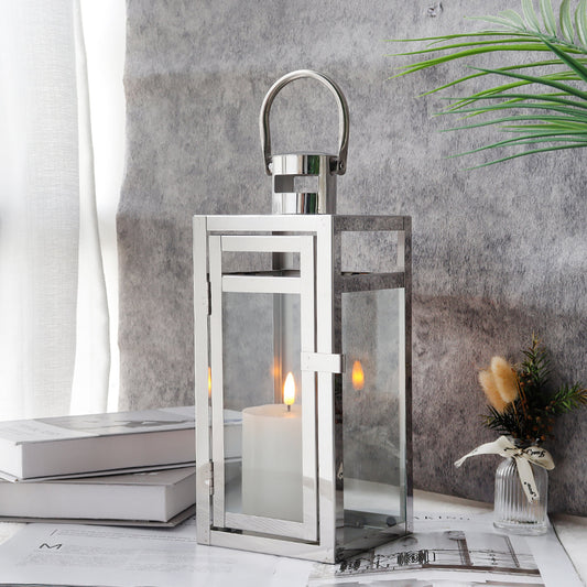 12'' High Metal Decorative Candle Lantern (Silver)-0