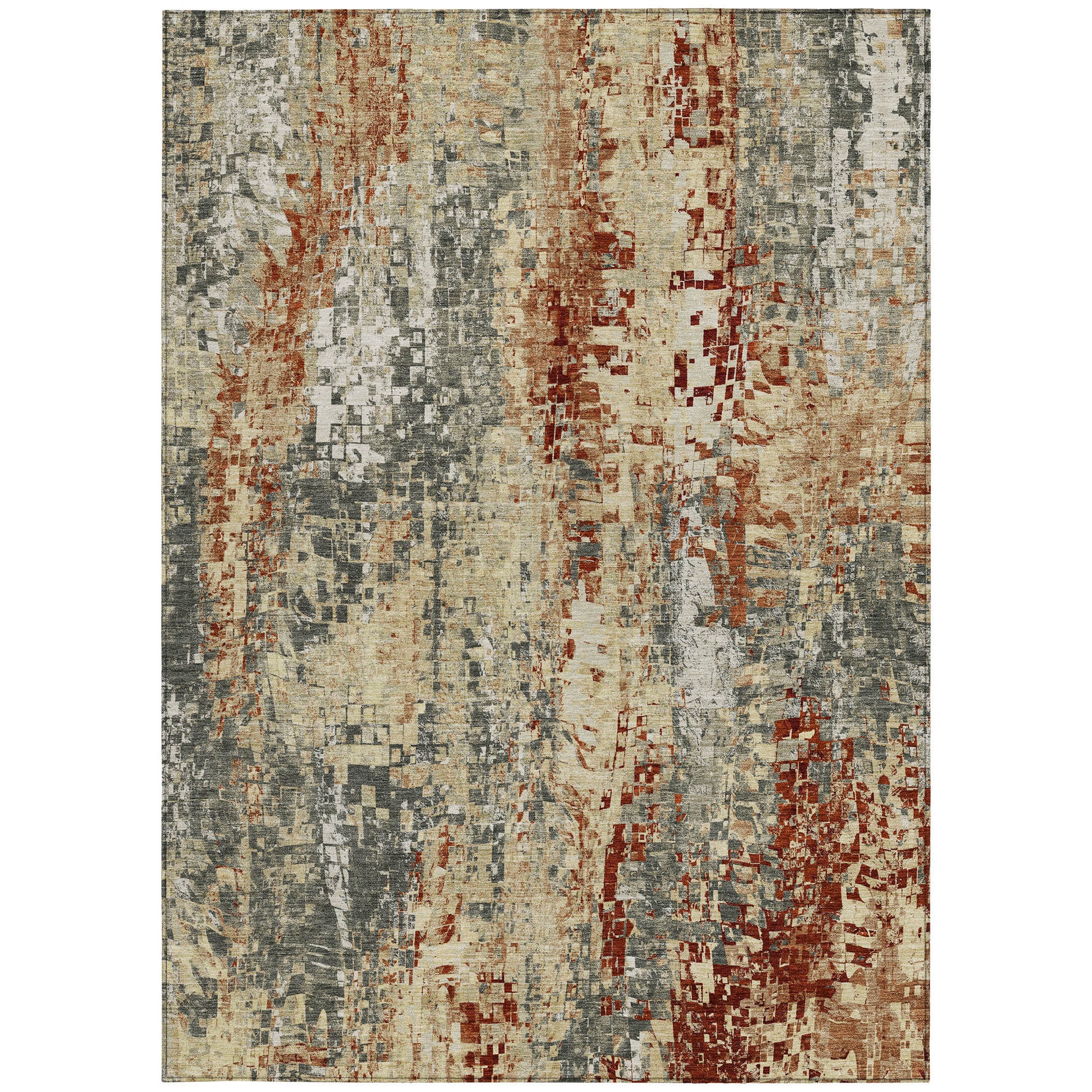 9' X 12' Pewter Rust And Gray Abstract Washable Indoor Outdoor Area Rug-3
