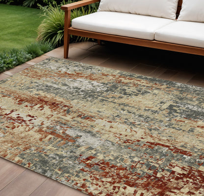 9' X 12' Pewter Rust And Gray Abstract Washable Indoor Outdoor Area Rug-0