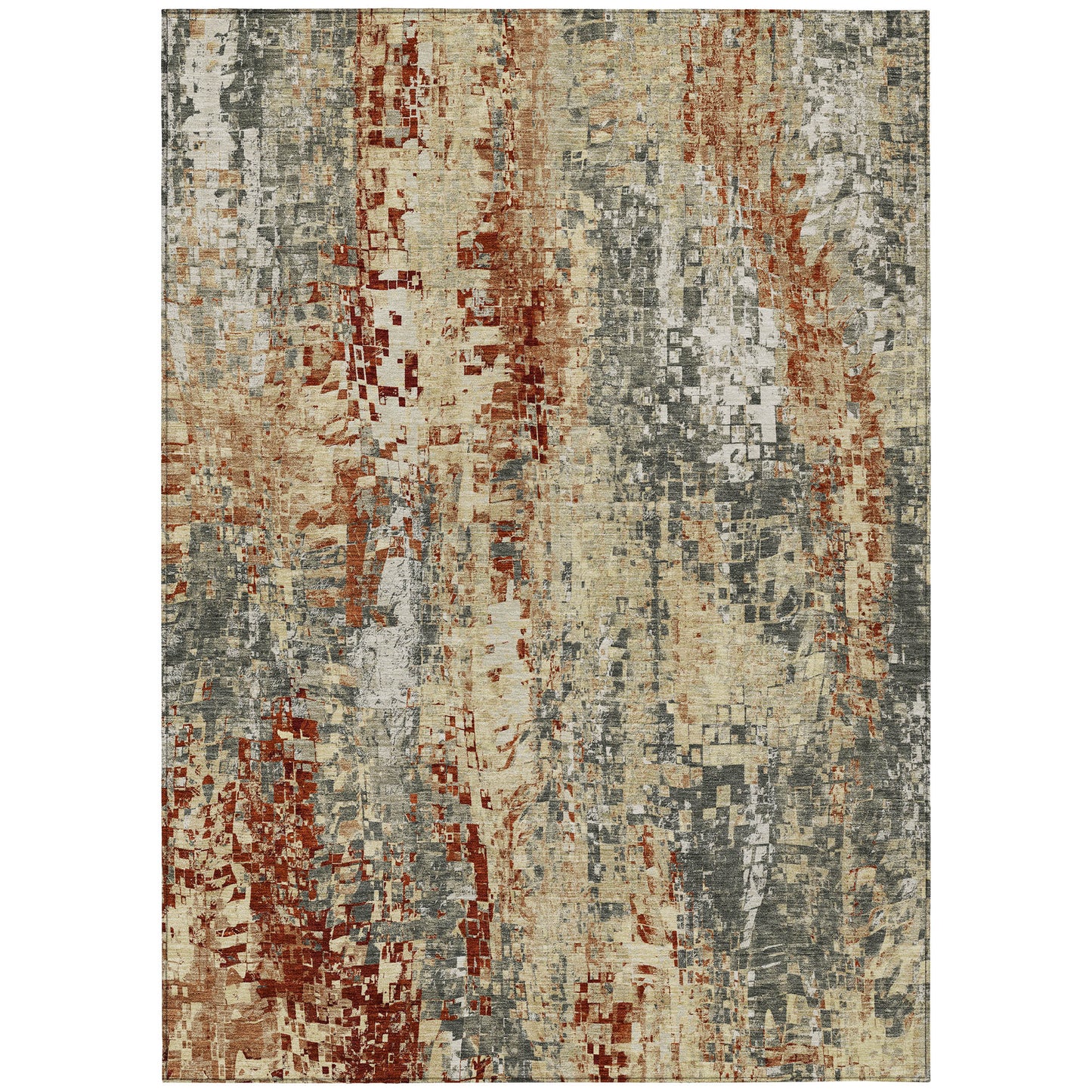 9' X 12' Pewter Rust And Gray Abstract Washable Indoor Outdoor Area Rug-1